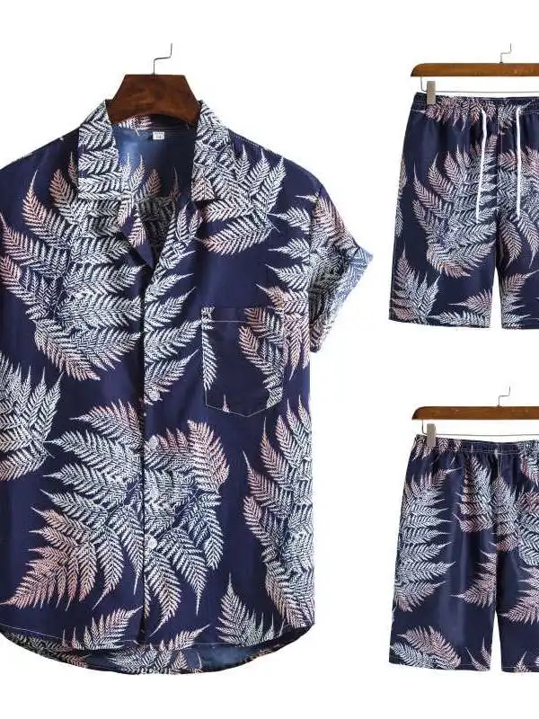 

Men's Hawaiian Flower Shirt Shorts Beach Style Two-Piece Set Short Sleeve Autumn Collection Chinese Origin Casual Wear