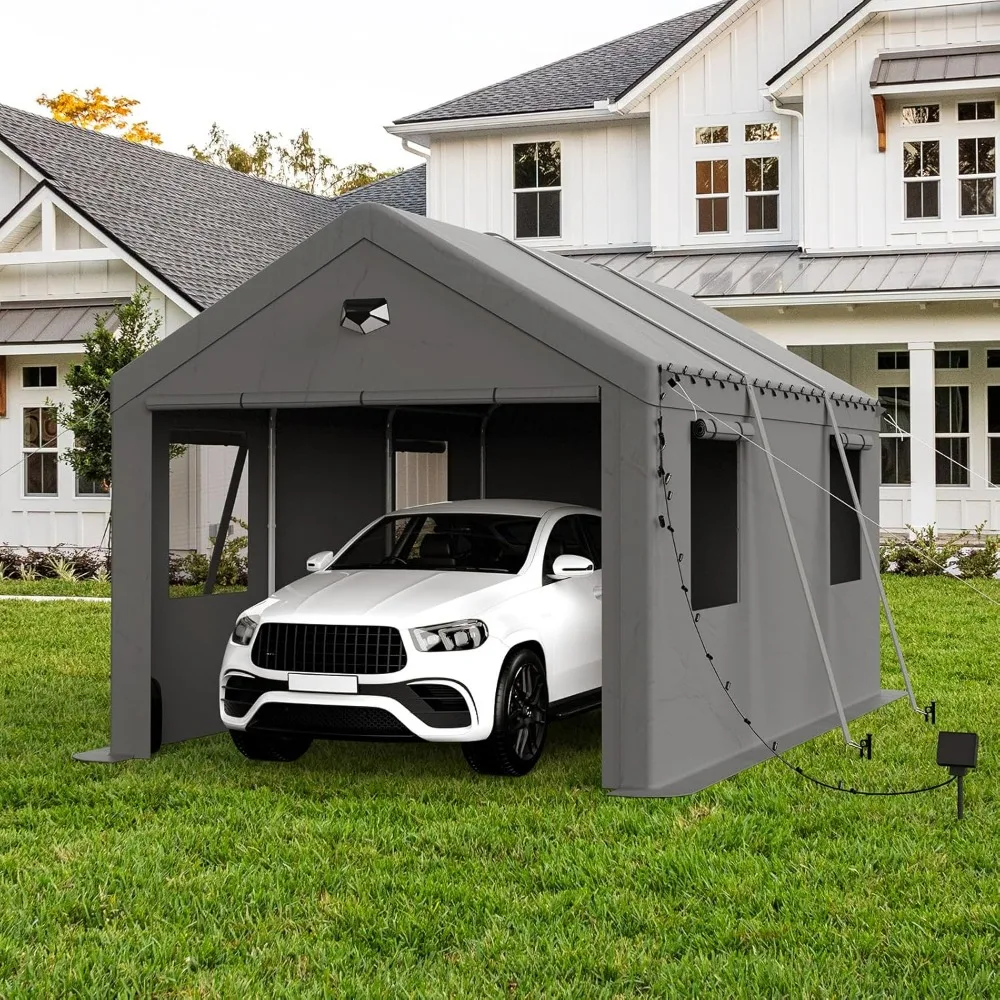 

10x16 Carpot, 9.3Ft High Heavy Duty Carports, Portable Garage with Removable Sidewalls and Front and Back Roll Up Doors, Silver