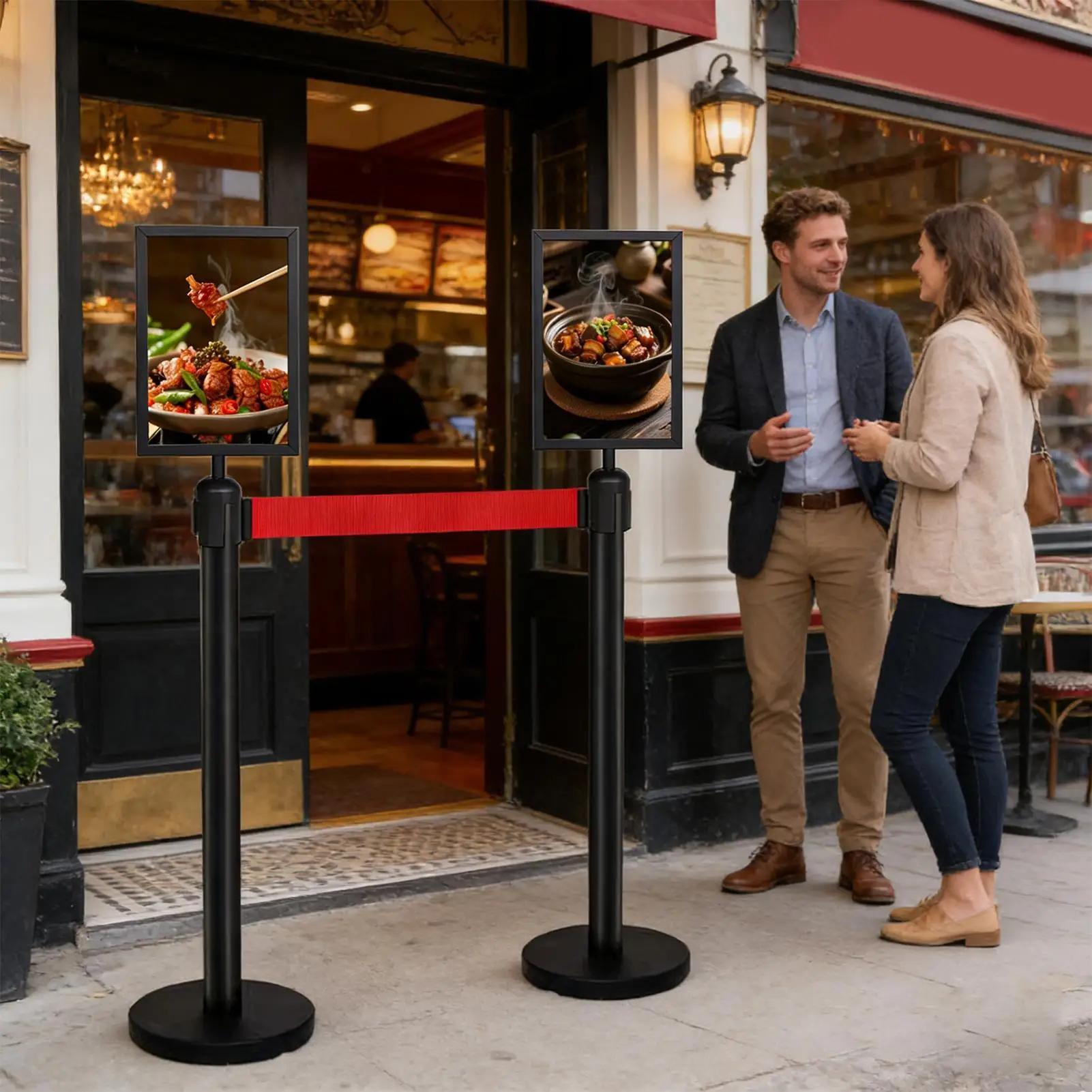 Floor Standing Sign Holder Black A4 Double Sided Pedestal Poster Frame Top Stand Poster Display For Outdoor Crowd Control