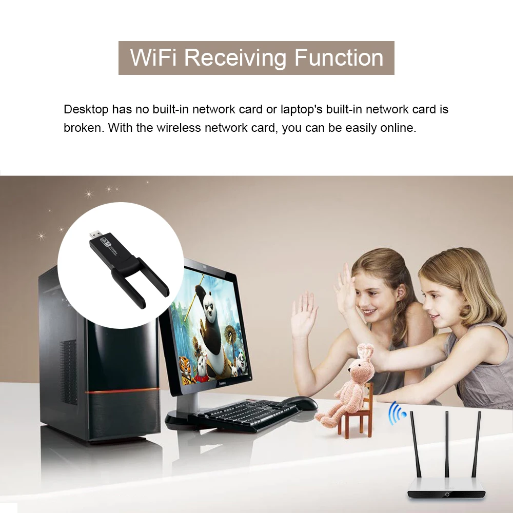 1200Mbps USB3.0 WiFi Network Card Dual Band 2.4G 5Ghz Wireless WiFi Dongle Antenna USB Lan Ethernet Adapter Receiver For PC