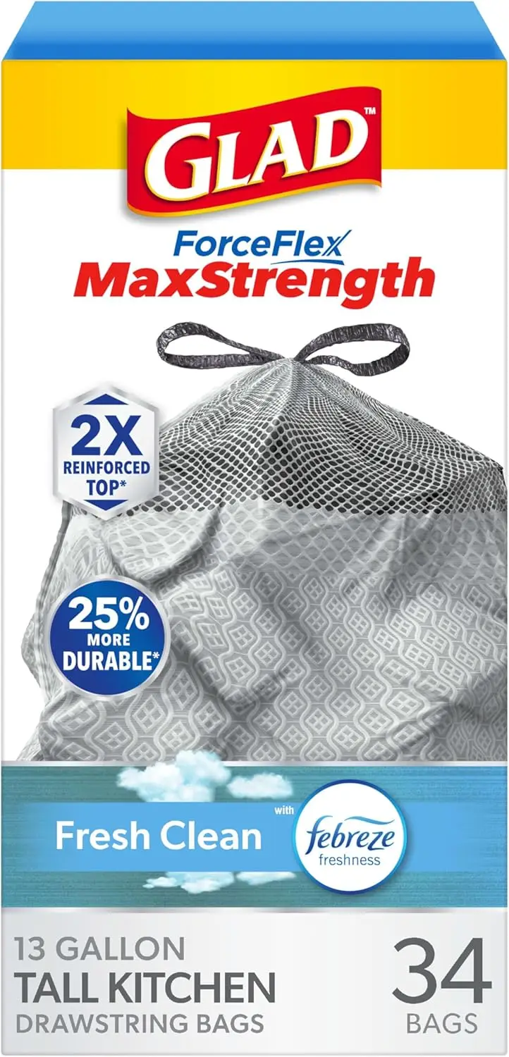

13 Gallon Kitchen Trash Bags, 34 Count - Extra Strong with Odor Control and Drawstring
