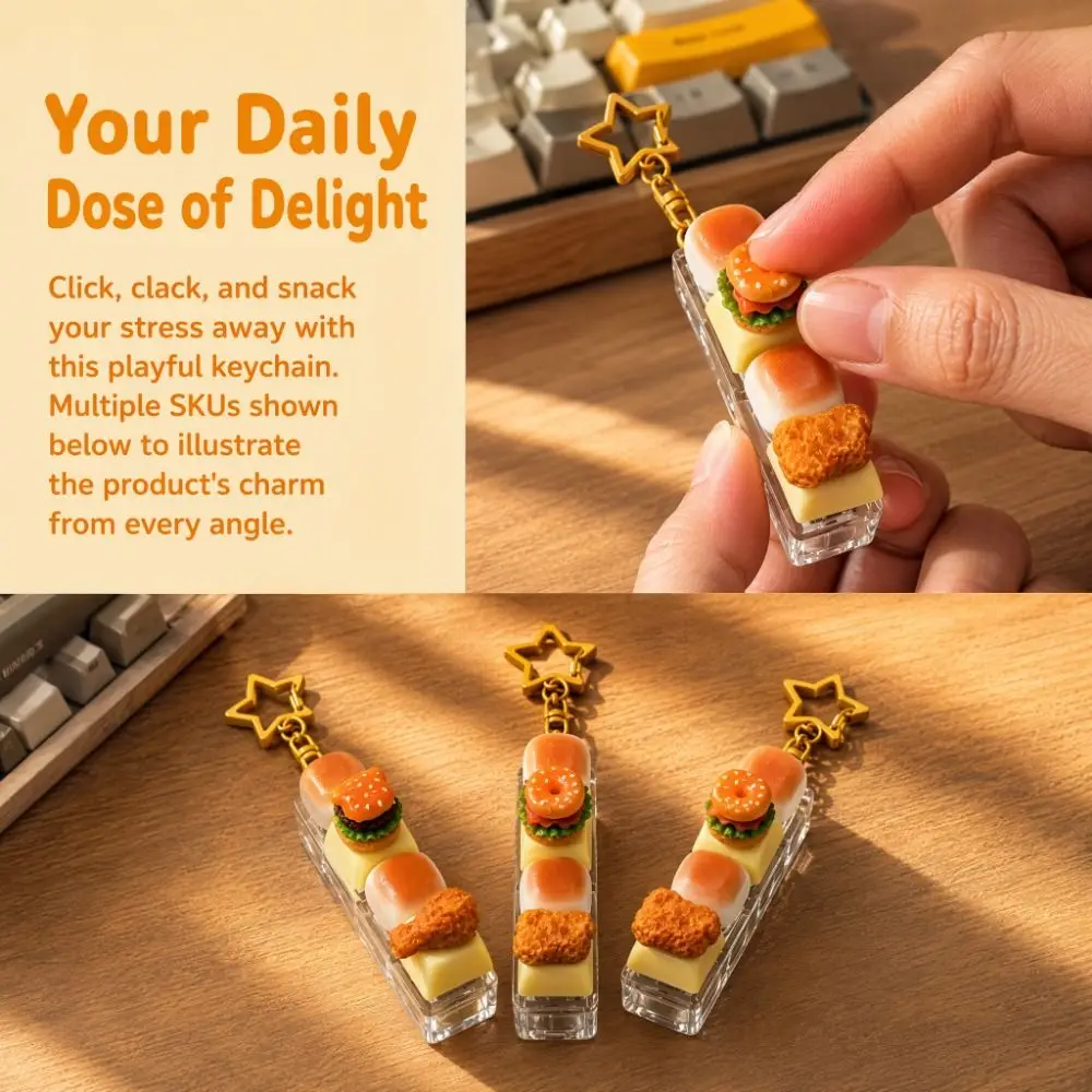 Simulated Fidget Keychain Pass The Time Bread Keycap Finger Button Keychain Calming Design Anti-Stress Pendant Travel Companion