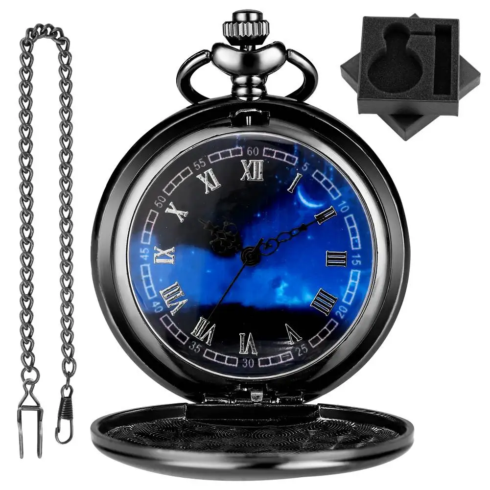 Black Smooth Pocket Watch Glossy Black Quartz Pocket Watch Simple Retro Pendant Watch for Men & Women Minimalist Gift