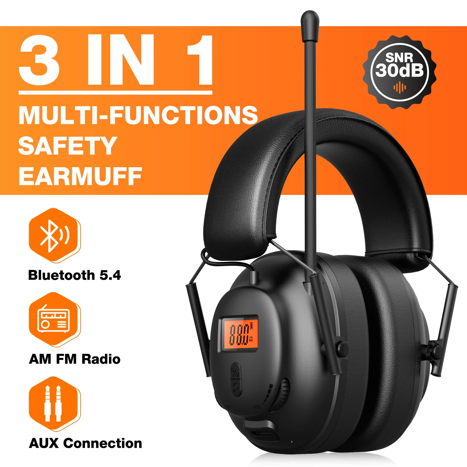 Bluetooth 5.4 AM/FM Radio Headphones with 30dB Ear Protection, 50H Playtime. USB-C Rechargeable. Great for Work & Gifts.