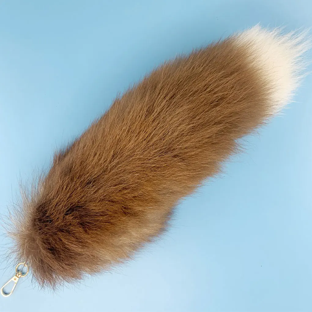 ذيل الحيوان مفتاح قلادة الكريات ملحق الزخرفية هدايا لطيفة فروي ذيل الحيوان المفاتيح اللون الطبيعي #2