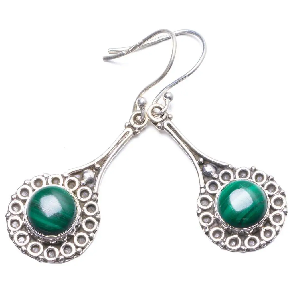 

StarGems® Natural Malachite Handmade Unique 925 Sterling Silver Earrings 1 3/4" Y2309