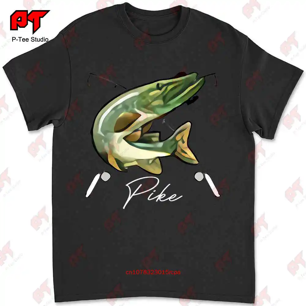 Fishing Fishermen Pike Jumping After Lure 2 Sides T-shirt AWLO