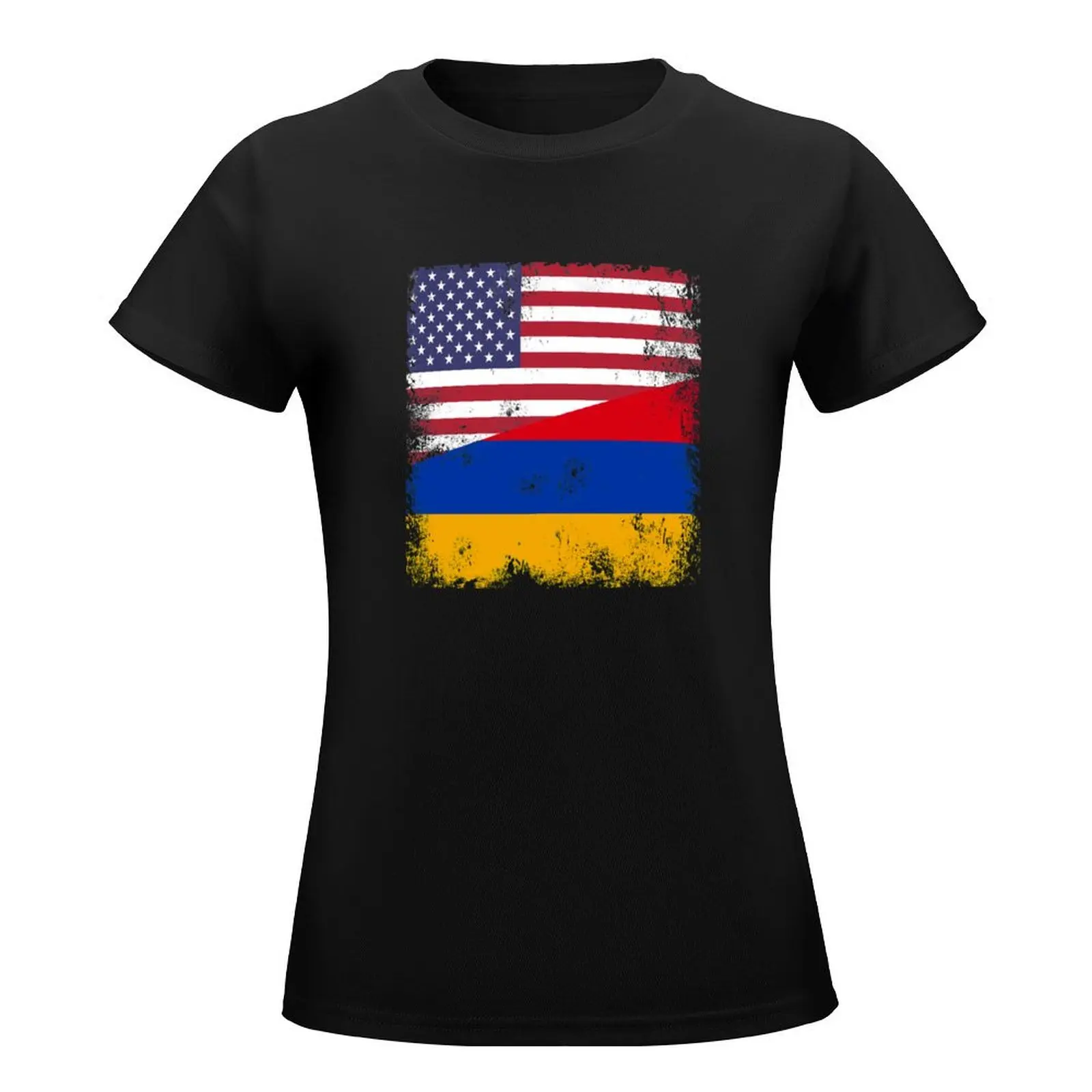 Half Armenian Flag Design | Vintage Armenia USA Gift T-Shirt korean fashion lady clothes Woman clothes