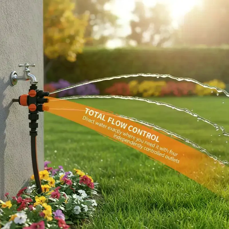 Drip Irrigation 4-Way Garden Tap Water Splitter Water Pipe 4 Way Splitter Irrigation Valve Quick Connector Female