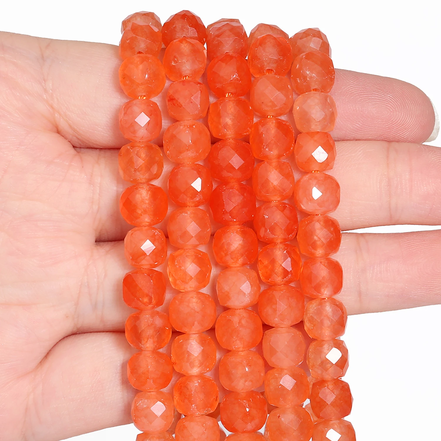 AAA Faceted Cube Orange Jade Beads Natural Stone Square Spacer Beads For Jewelry Making DIY Charms Bracelets Accessories 7mm