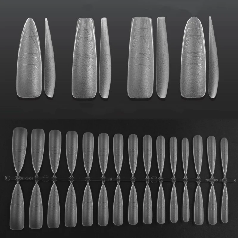 300pcs/bag XXL Long Matte Nail Tips With Guide Lines Full Coverage Frosted False Nails Flexible Fake Nail Extension System