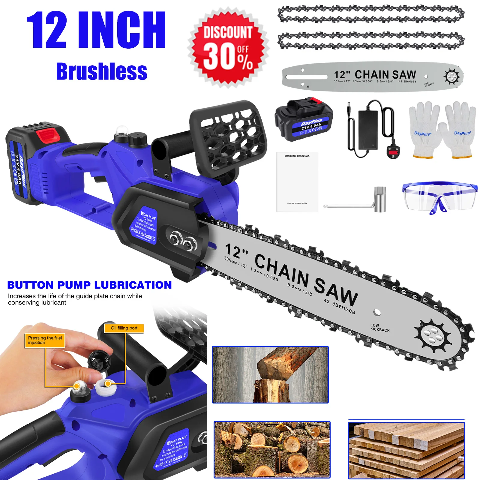 12 Inch Cordless Electric Chainsaw Brushless Mini Chain Saw with Battery Toolbox Handheld For Makita Wood Cutting Garden Tree