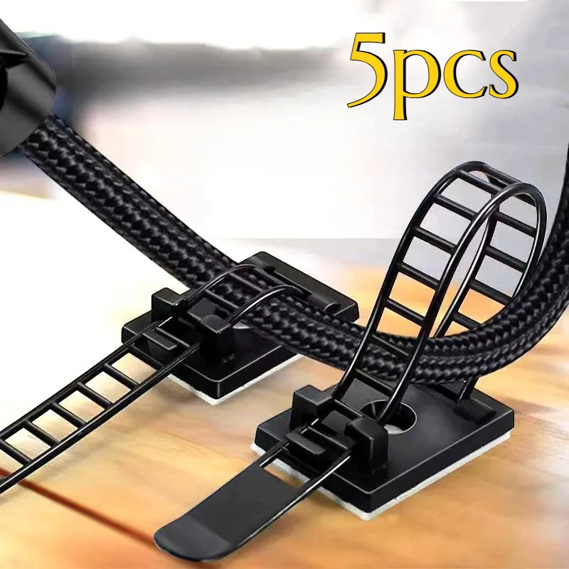 5pcs Adjustable Cable Organizer Cable Twisting Clamp Earphone Stand Self-adhesive Mouse and Keyboard Cable Management