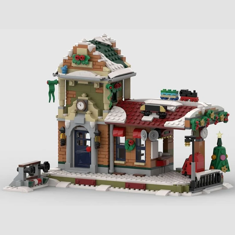 Modelo City Street View, ladrillos de construcción MOC, pequeña estación de invierno, tecnología Modular, regalos, vacaciones, montar, juguetes para niños, traje