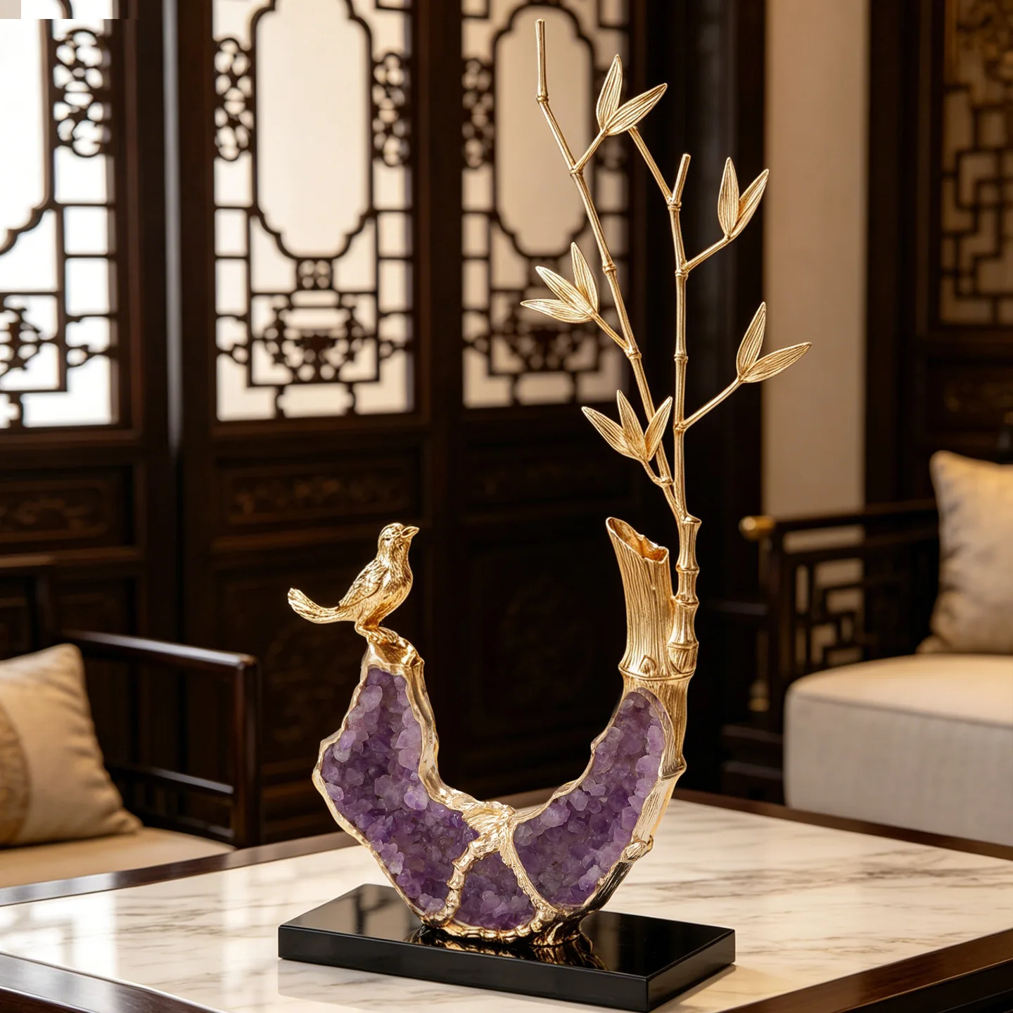 New Chinese-style Bogu frame bamboo ornament high-end atmosphere high-grade living room TV cabinet decoration housewarming