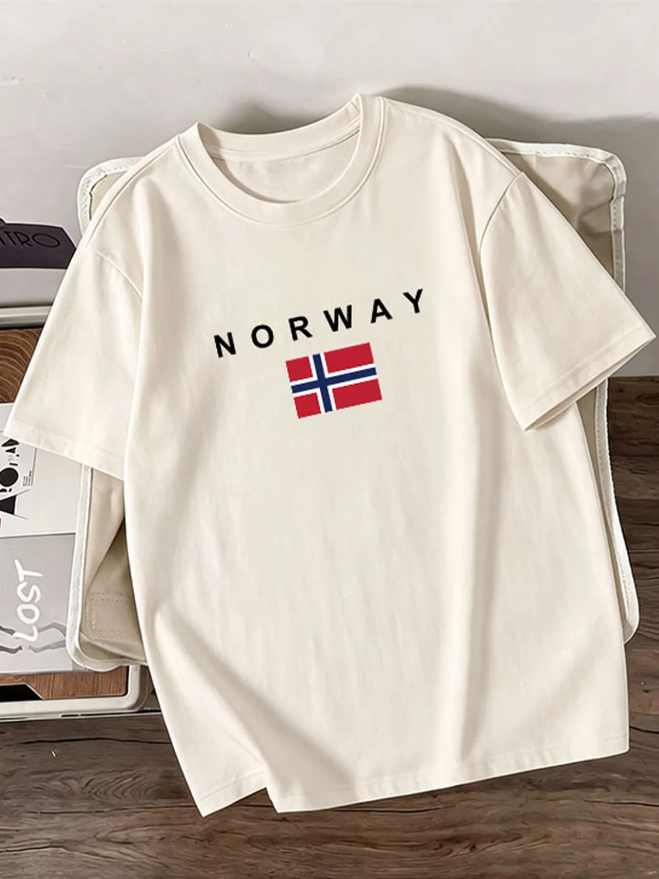 Men's pure cotton 230g boutique short sleeved T-shirt 2025 trend loose American print casual versatile couple style flag pattern