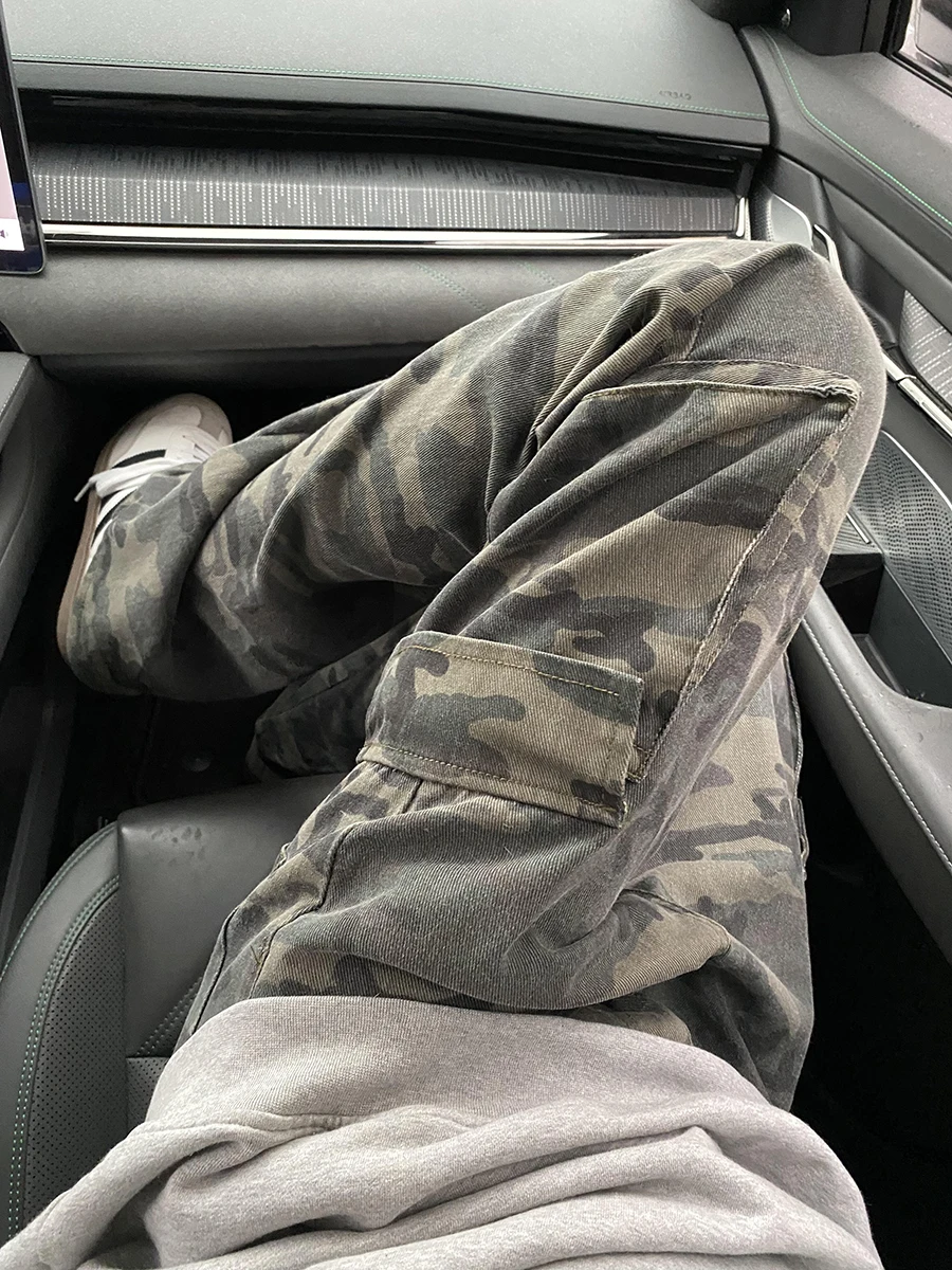 

Camouflage Work Pants Men's Spring Autumn Straight Leg Washed Hiking Trousers Large Pocket CleanFit Casual Loose Fit Long Pants