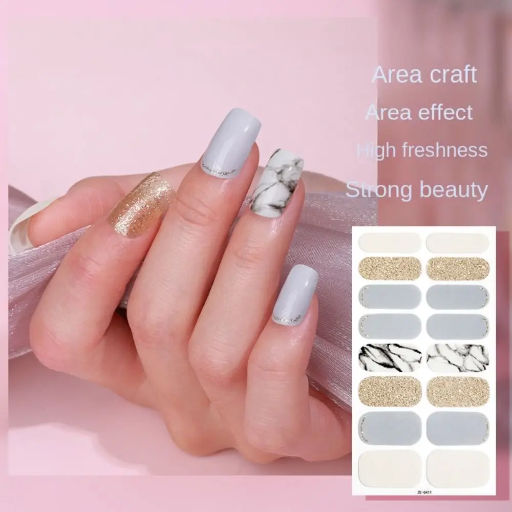 3 Sheet Semi Cured Gel Nail Stickers Set French Nail Decals Waterproof Salon 3D Nails Polish Wraps Nail Art Stickers