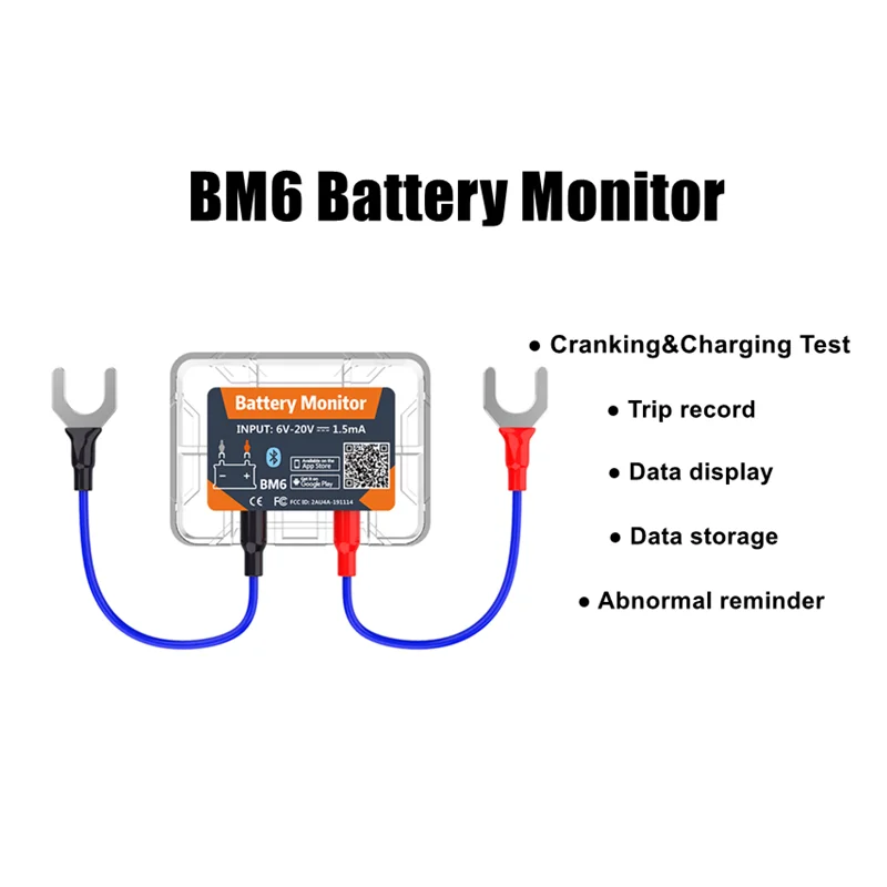 QUICKLYNKS BM6 Bluetooth 4.0 Car Battery Monitor 12V Battery Tester Charging Cranking Test Battery Analyzer APP for Android IOS