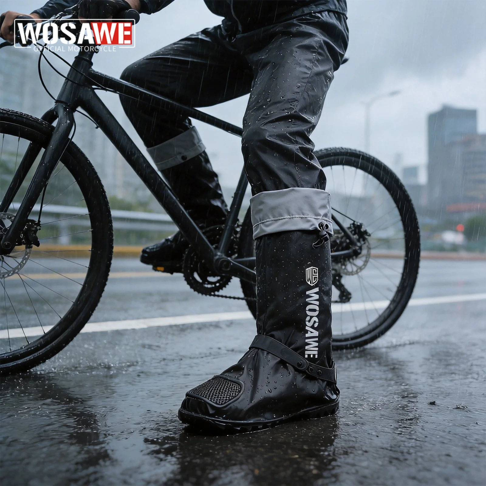 Cycling Commute Shoes - WOSAWE WOSAWE ผ้าคลุมรองเท้ากันฝนแบบกันน้ำ ผ้าคลุมรองเท้าสำหรับปั่นจักรยานแบบท่อสูง ผ้าคลุมรองเท้าแบบสะท้อนแสง น้ำหนักเบา