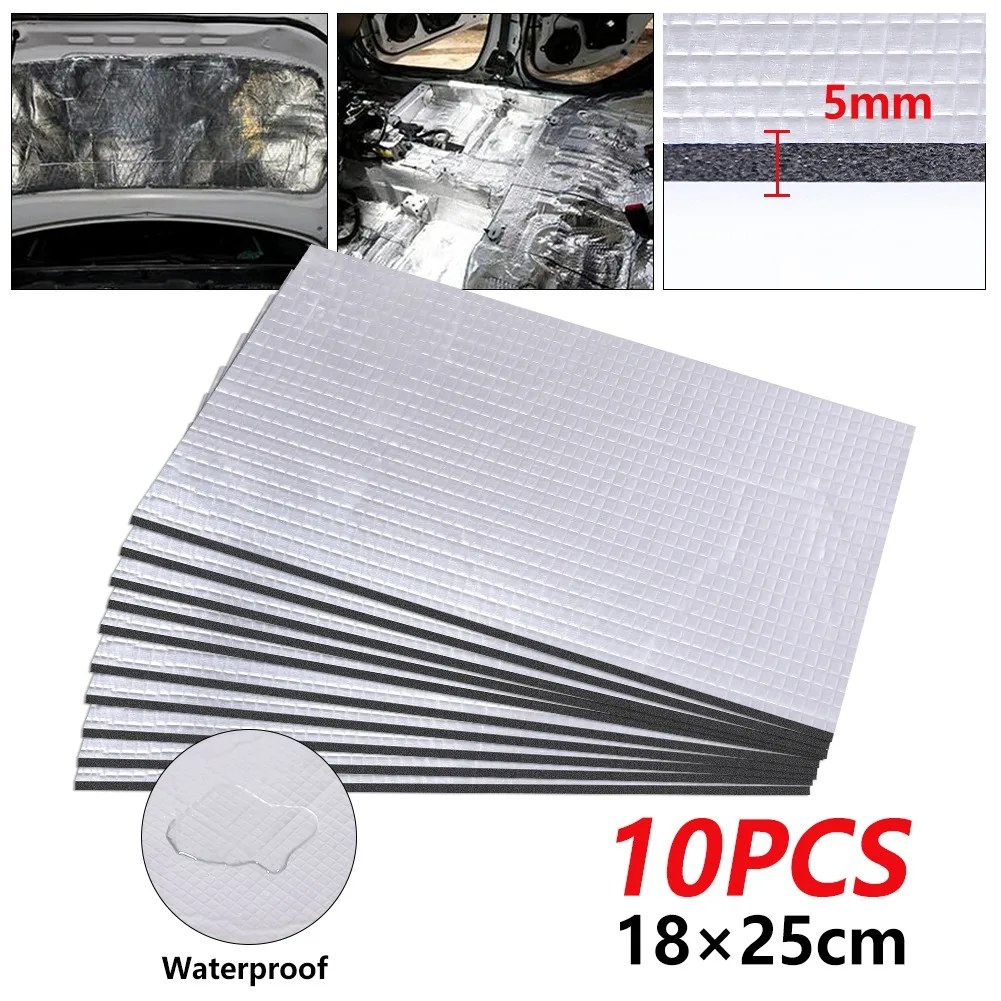 10 Sheets Sound Deadener Heat Insulation Mat Car Van Sound Proofing Deadening Insulation Car Hood Insulation Silent 5/10mm