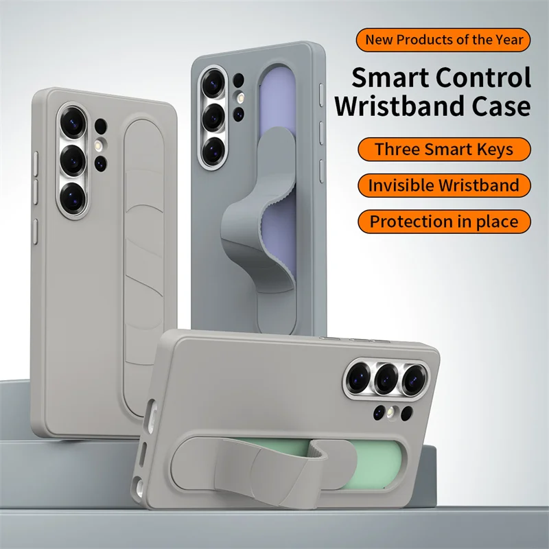 

Luxury Smart Control Retractable Wristband Case for Samsung Galaxy S23 S24 S25 Ultra Silicone Wristband Holder Shockproof Cover
