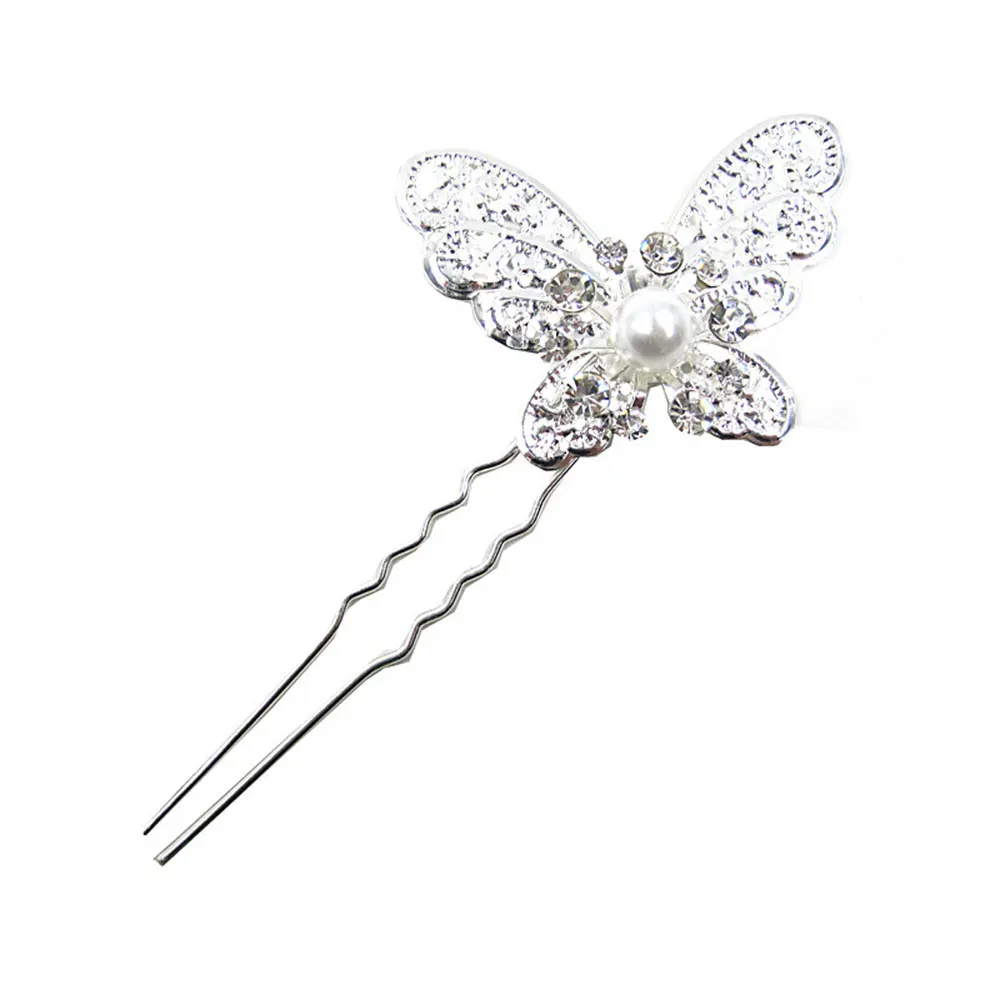 Korean Elegant Butterfly Pearl Hair Clip Crystal Rhinestone Alloy Side Bang Barrette Daily Wedding Party Hair Jewelry For Ladies