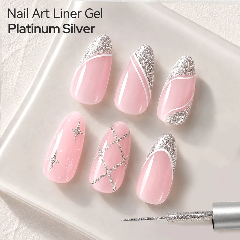 BORN PRETTY  French Liner Gel 8ml Platinum Silver Drawing Nail Art Design Painting Gel Sparking Glitter Semi Permanent Varnish