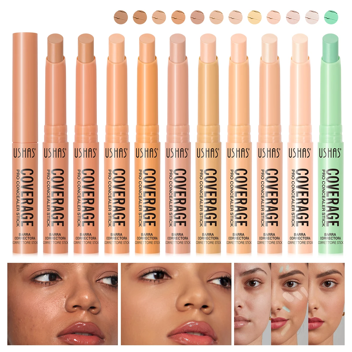 USHAS 12 Color Concealer Stick Decorate Facial Contours Highlight Paste Cover Acne Blemishes Moisturizing Concealer