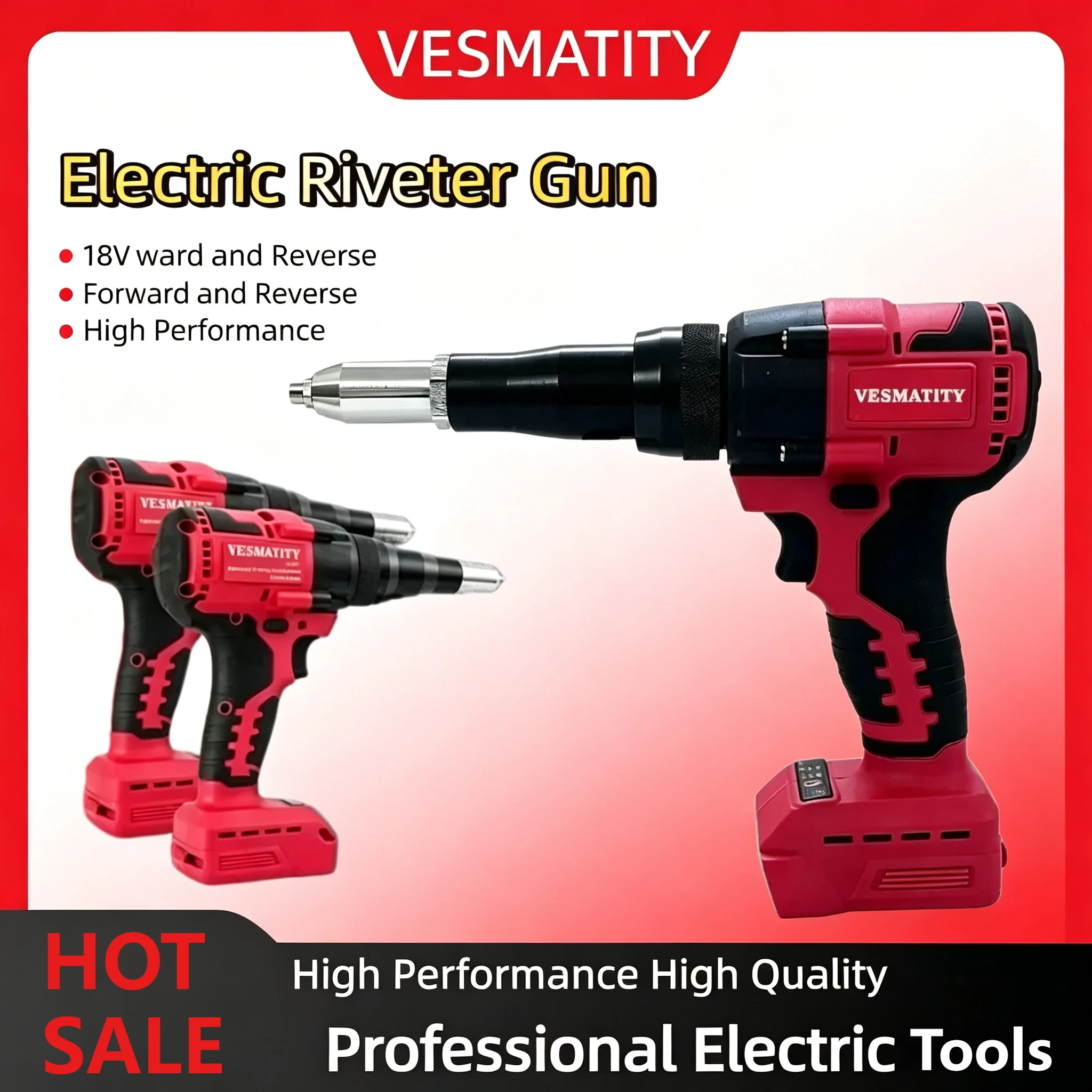 Cordless Brushless 4.8MM Rivet Gun Electric Riveter Gun Automatic Riveter With LED Light Tool  Fit Milwaukee Battery