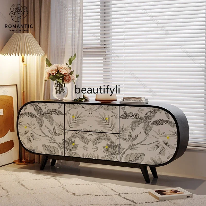 K185 French Cream Style Living Room Wall Storage Wine Cabinet Home Entrance Curio Cabinet Installation-Free Solid Wood Sideboard