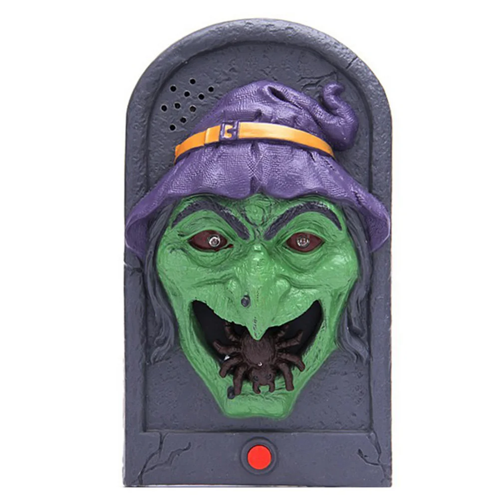 

1 шт., дверной звонок на Хэллоуин, череп, ведьма, светящийся жуткий звук, дом с привидениями, жуткое украшение для двери, кольцо с подсветкой, дверной звонок