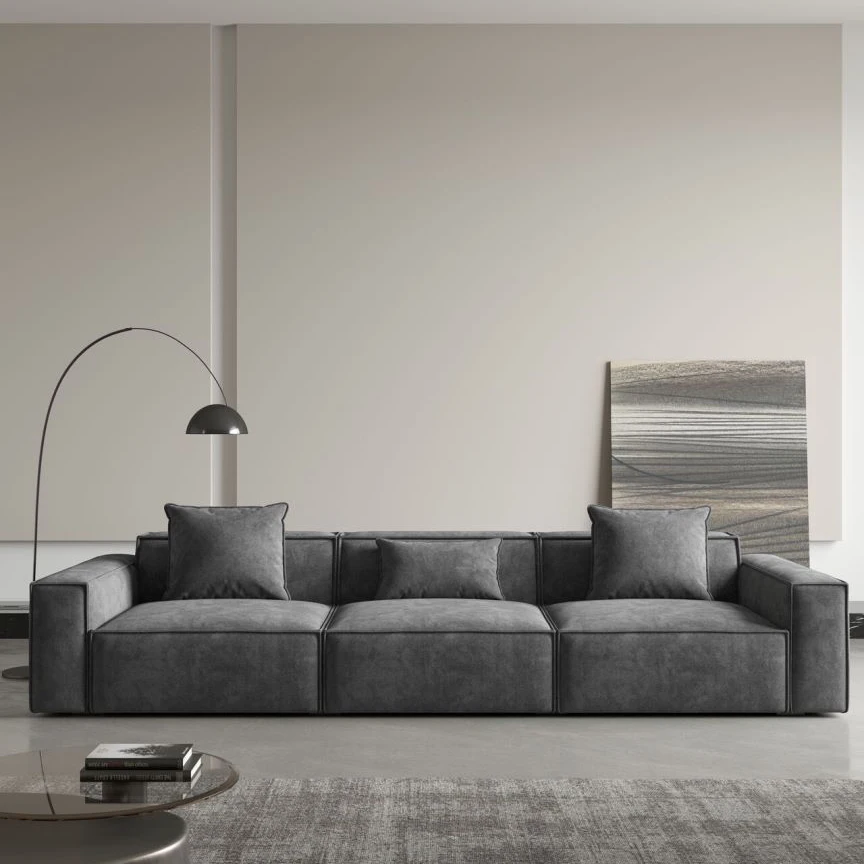 

#Tofu block anti-cat scratch sofa simple living room square toffee straight row fabric sofa