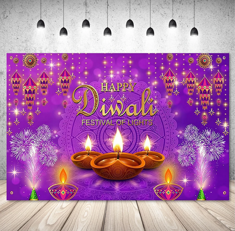 Happy Diwali Festival Background Photography Indian Traditional Deepavali Lights Diyas Candle Marigold Diwali Decor Banner Props