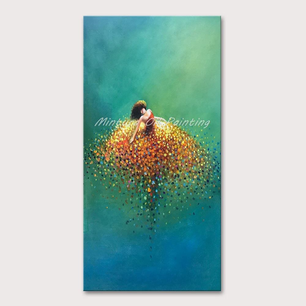 Mintura Wall Picture for Living Room Oil Paintings on Canva Hand-Painted Abstract Colorful Skirt Ballerina,Home Decor  No Framed