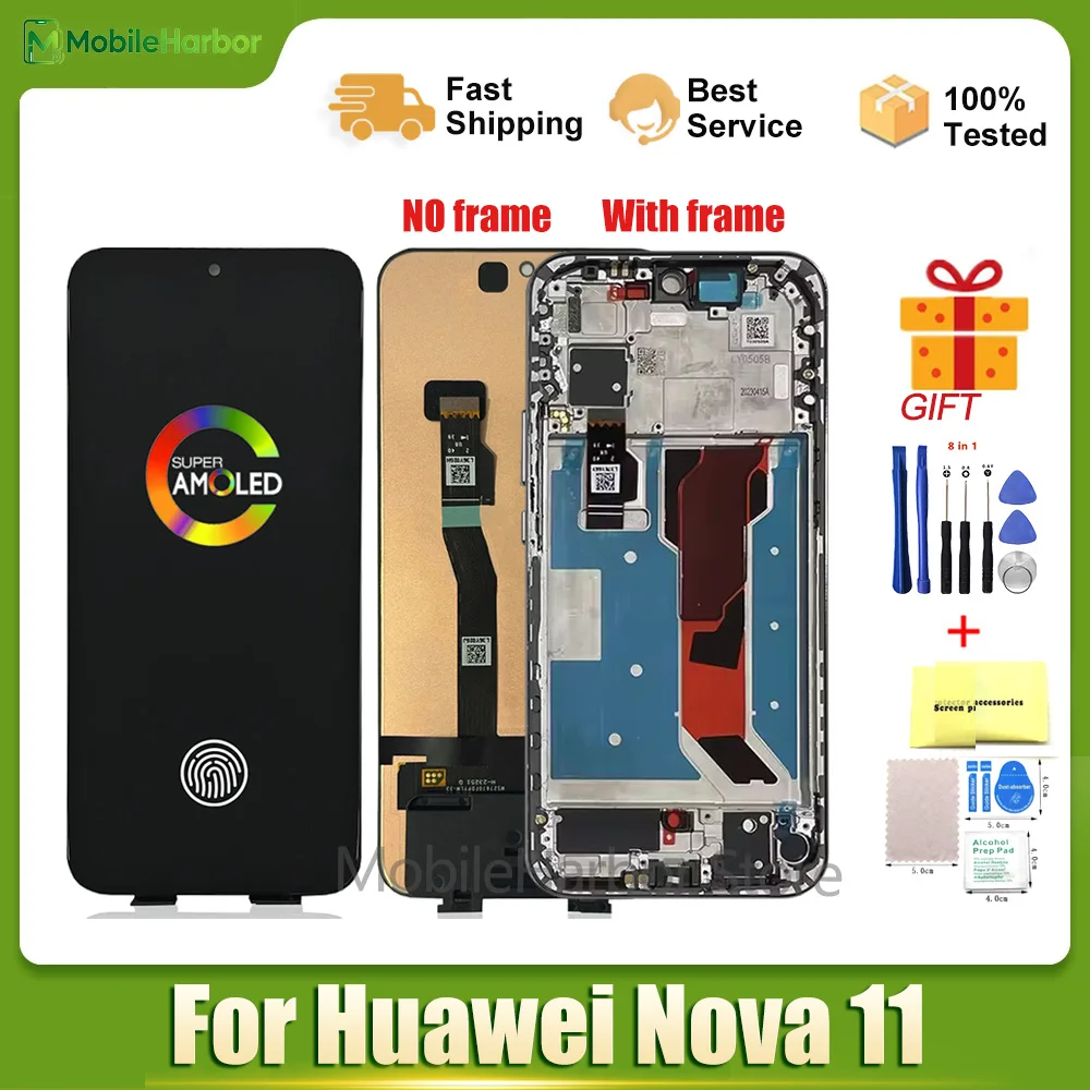 6.7'' Origin. 120Hz For Huawei Nova 11 LCD FOA-AL00 FOA-LX9 LCD Display Screen Touch Panel Digitizer Nova11 Display With Frame