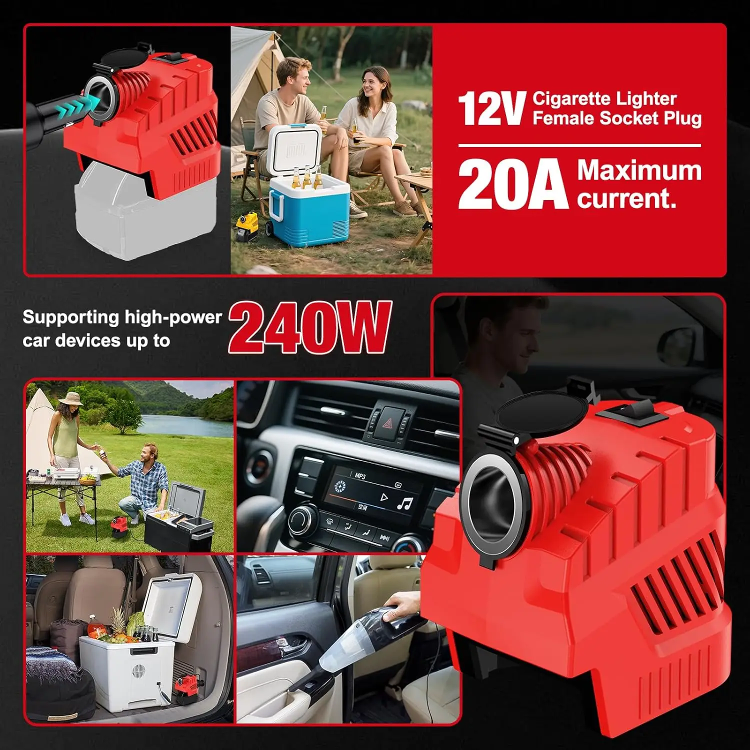 Battery Adapter FOR MAKITA/MILWAUKEE /DEWALT 18V Battery Via DC 12V Buck Converter Regulator with Cigarette Lighter USB & Type-C view 4