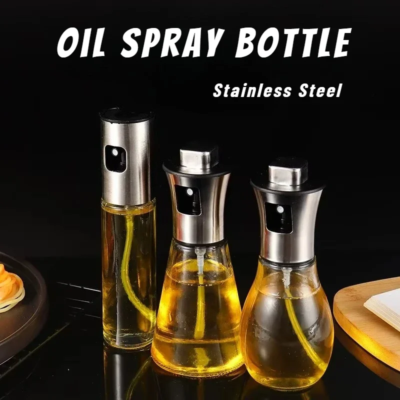 1Pc Stainless Steel Oil Spray Bottle Kitchen Cooking Olive Oil Dispenser Camping BBQ Baking Vinegar Soy Sauce Sprayer Containers