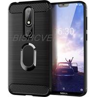 For Nokia 6.1plus 6.1+ Brushed Carbon Fiber Soft Silicone Phone Case For nokia X6 Nokia 6.1 Plus Magnetic Ring Stand Cover