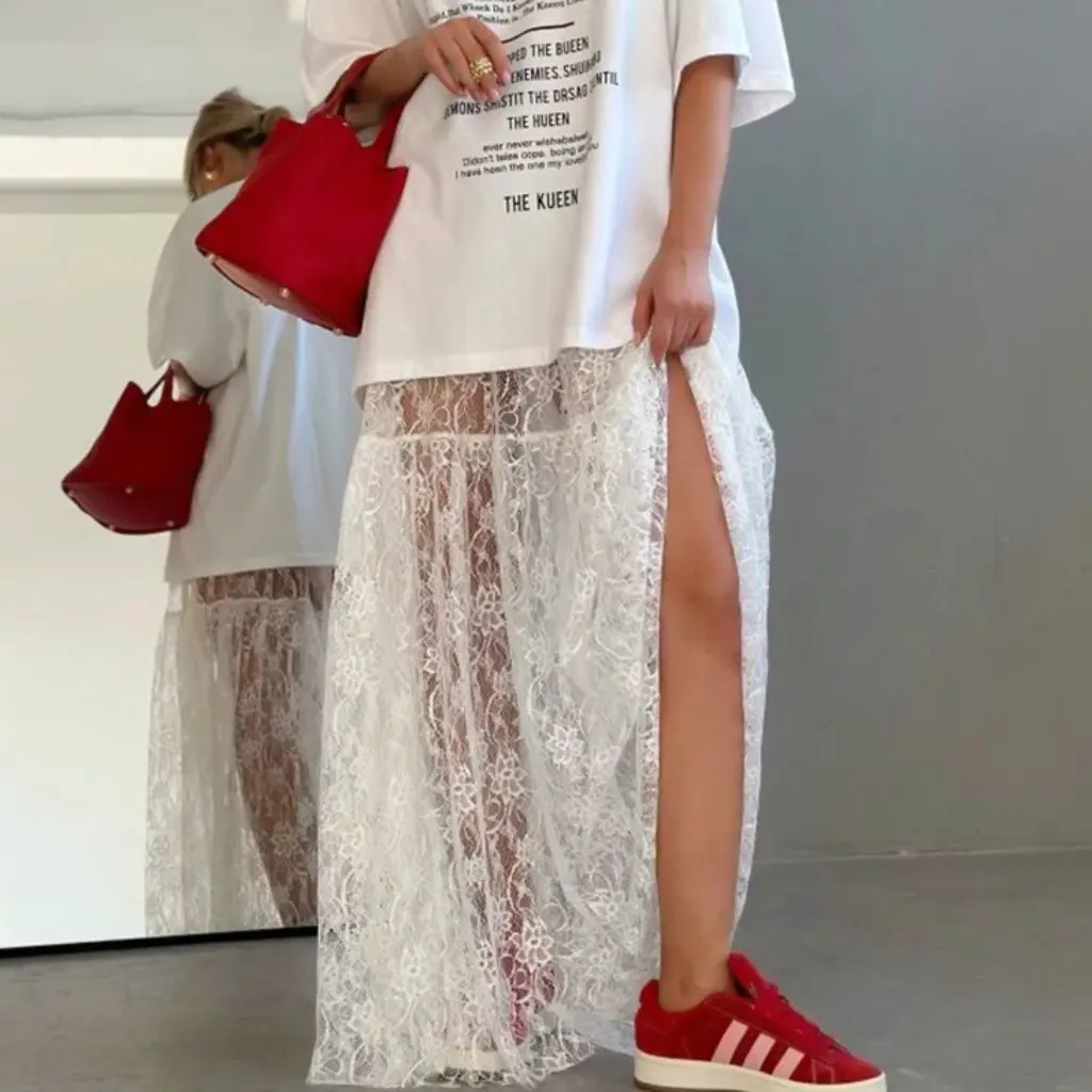 

Spring Summer Wide Pine Brocade Lace Jacquard High Waist Skirt European American Fashion Commuter Dress Women's Half Skirt