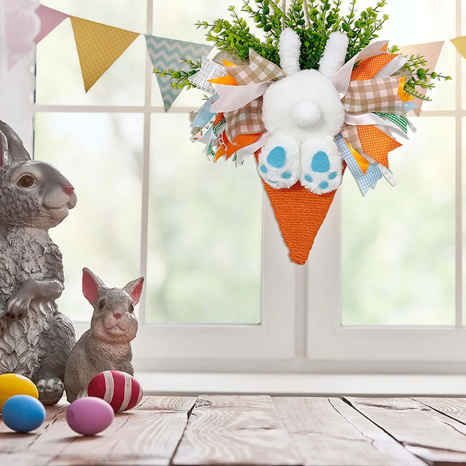 

Easter Bunny Wreath Home Decor for Front Door, 15.75x17.72" Seasonal Hanging Ornament Spring Easter Decoration for Shelf Wall