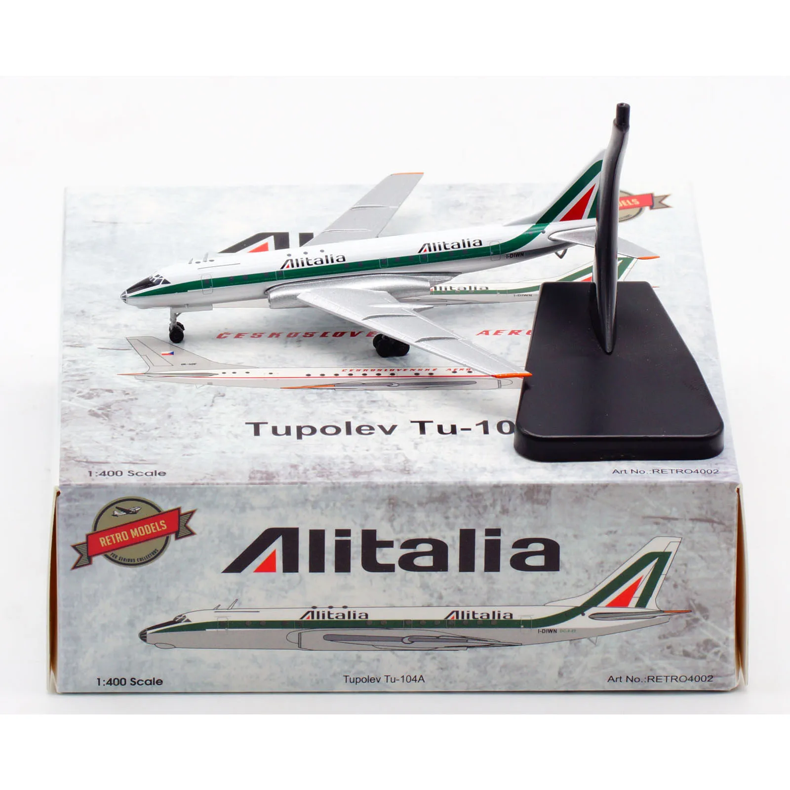 

RETRO4002 Alloy Collectible Plane Gift Retro Models 1:400 Alitalia CSA Tupolev TU-104A Diecast Aircraft Jet Model I-DIWN/OK-NDF