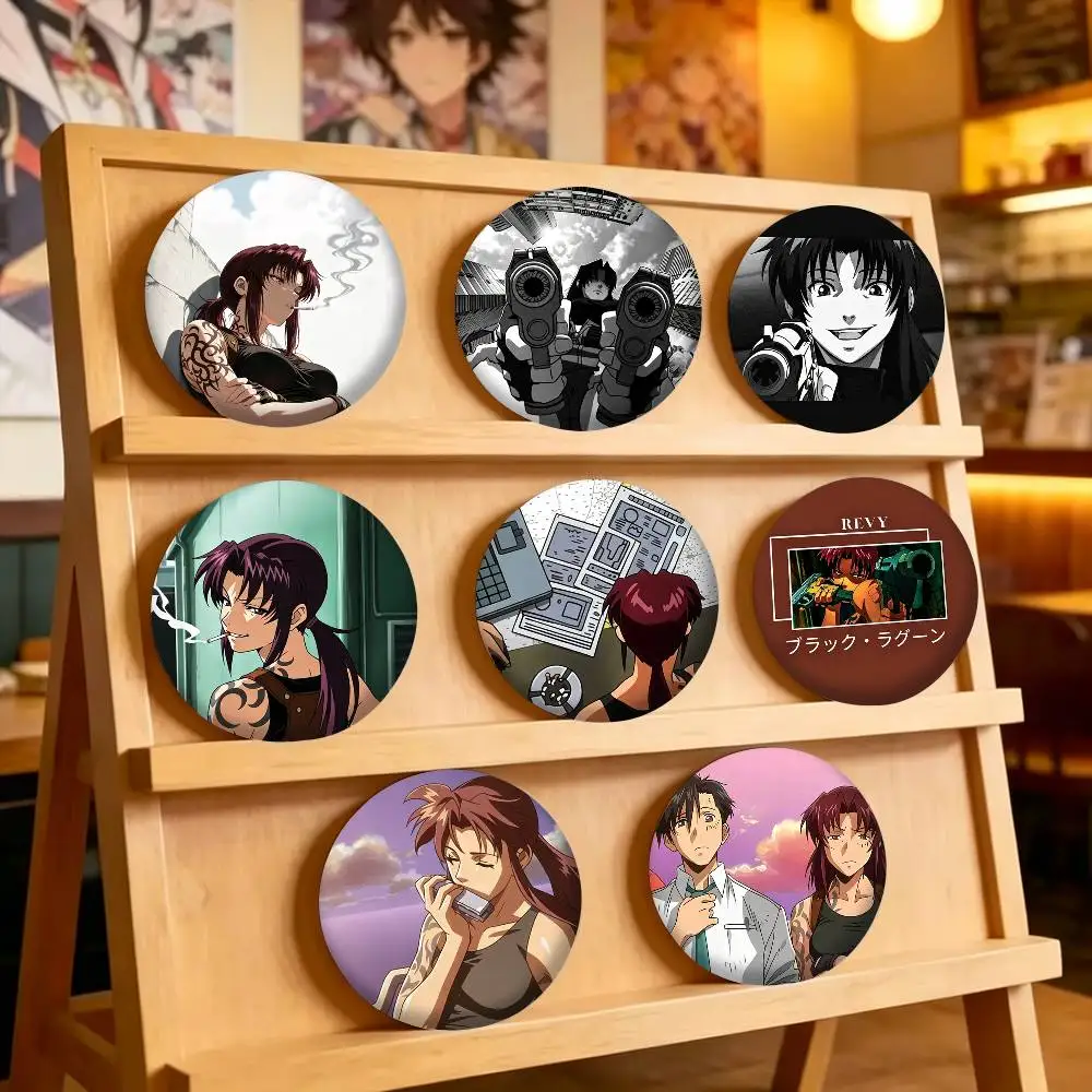 Hot Anime B-Black Lagoon 25 32 44 58 75mm Badges Personalized Round Brooches Pins Accessory Gift