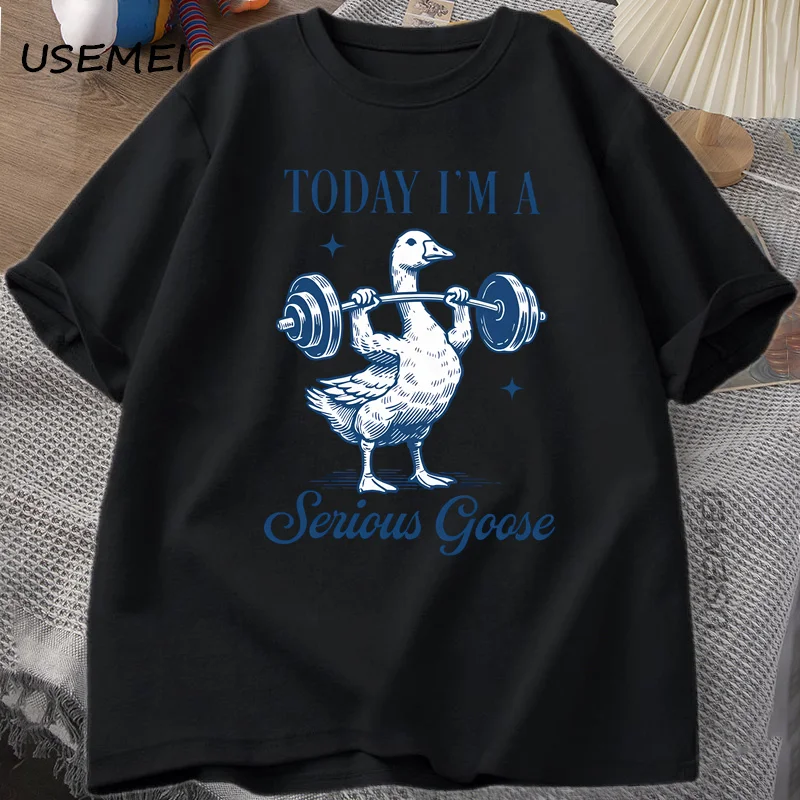 Serious Goose Weightlifting T Shirt Funny Gym Workout Printed T-shirt Animal Lover Tshirt Harajuku Cotton Short Sleeve Tees - view 2