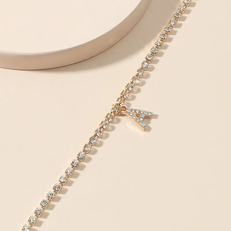 26 Letters Crystal Tennis Anklet Gold Color Initial Letter Charm Ankle Bracelet Bling Rhinestone Foot Chain Personalized Beach view 4