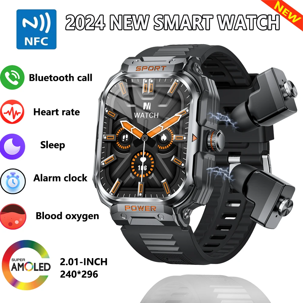 2024 NEW Smart Watch Men Sports Bluetooth Call Music NFC Heart Rate Blood pressure Sleep Monitoring Sleep TWS-Headset Smartwatch