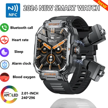 스마트 워치 남성 스포츠 블루투스 통화 음악 NFC 심박수 혈압 수면 모니터링, 수면 TWS 헤드셋 스마트워치, 2024 신제품 