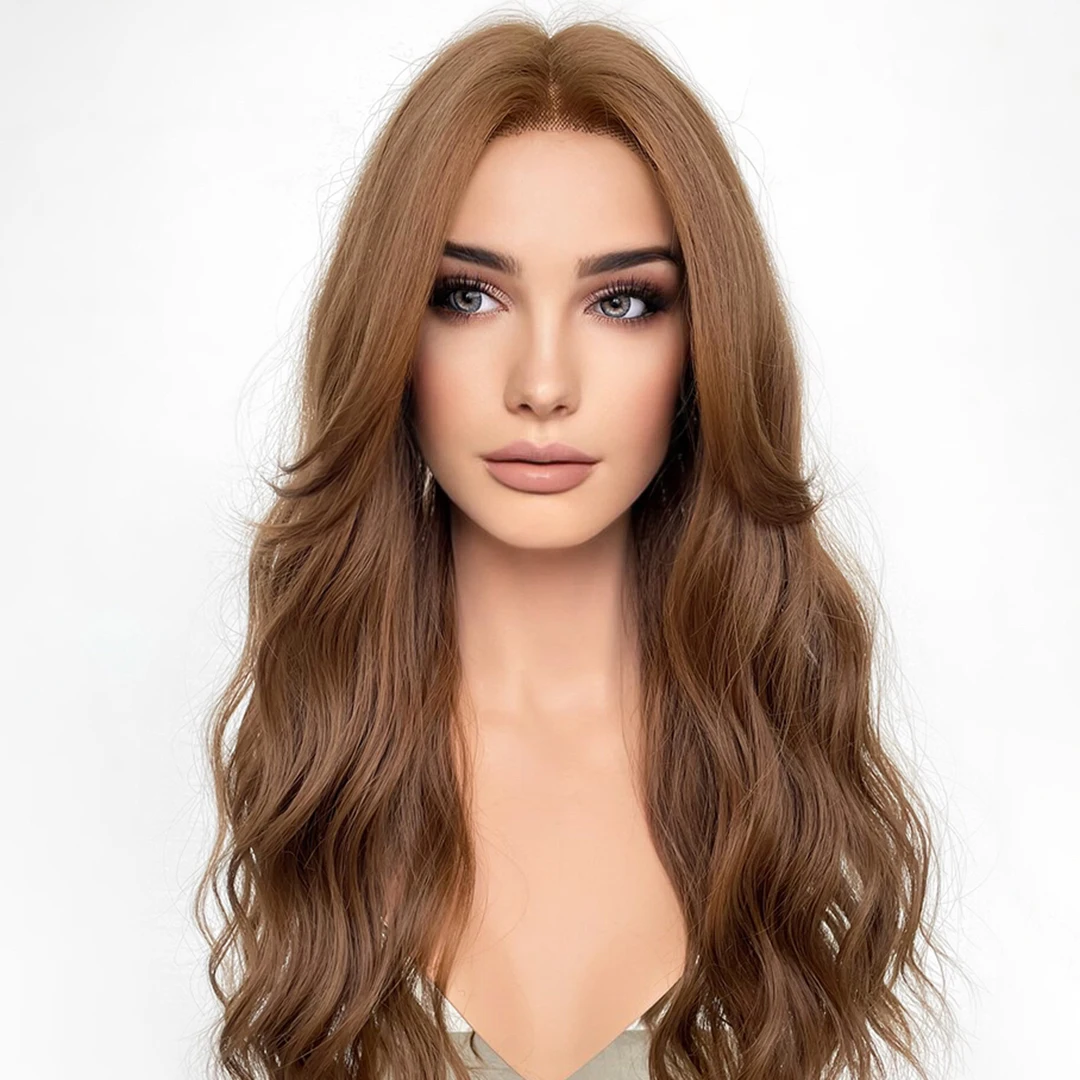 

Caramel Brown Lace Front Synthetic Hair Wigs for Women Glueless 180Density Long Wavy Cheap 13x4 Transparent Lace Wigs Easy Wear