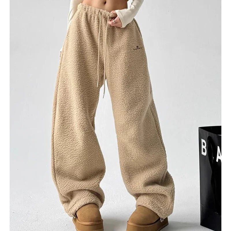 Casual Thick Sweat Pants Women Oversize Y2K Korean High Waist Wide Leg Khaki Trousers Autumn Winter Loose Warm Cotton Bottoms