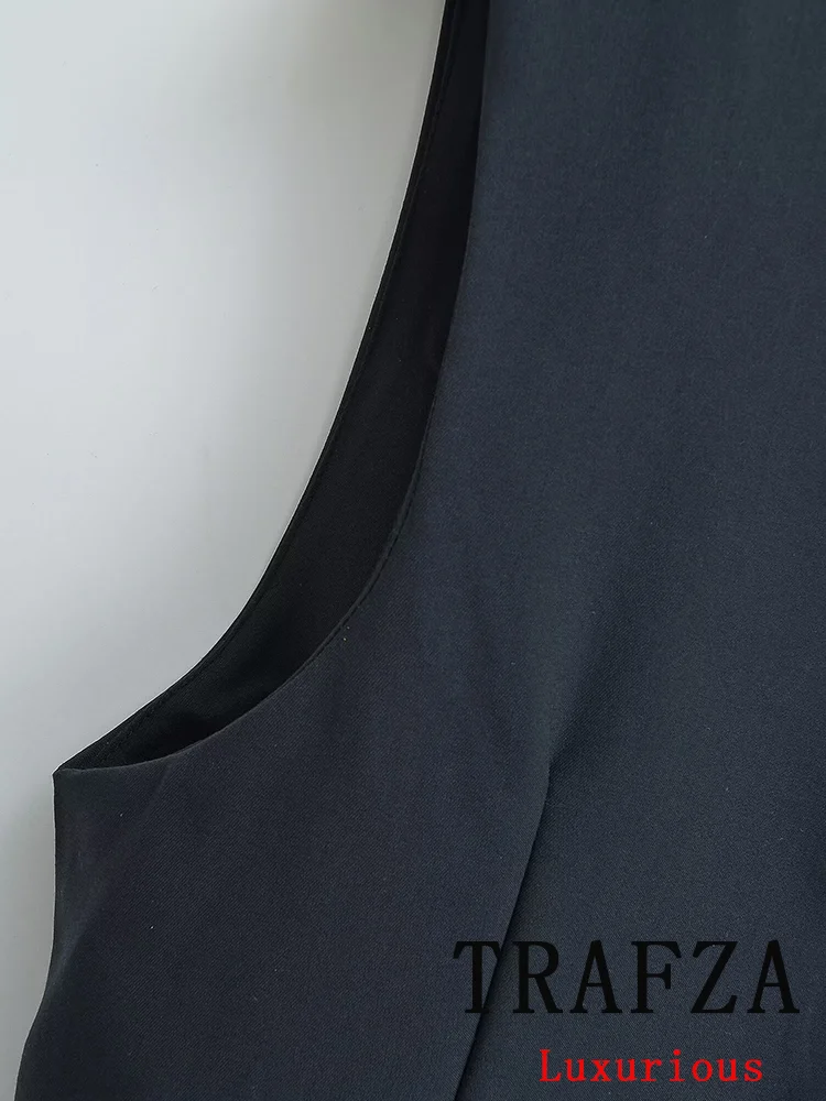 TRAFZA-Blazer informal de oficina para mujer, Chaqueta larga sin mangas con bolsillos y cuello de pico, a la moda, para Primavera, 2024